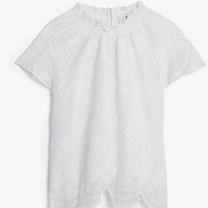 Eyelit Lace Ruffle Mock Neck Top